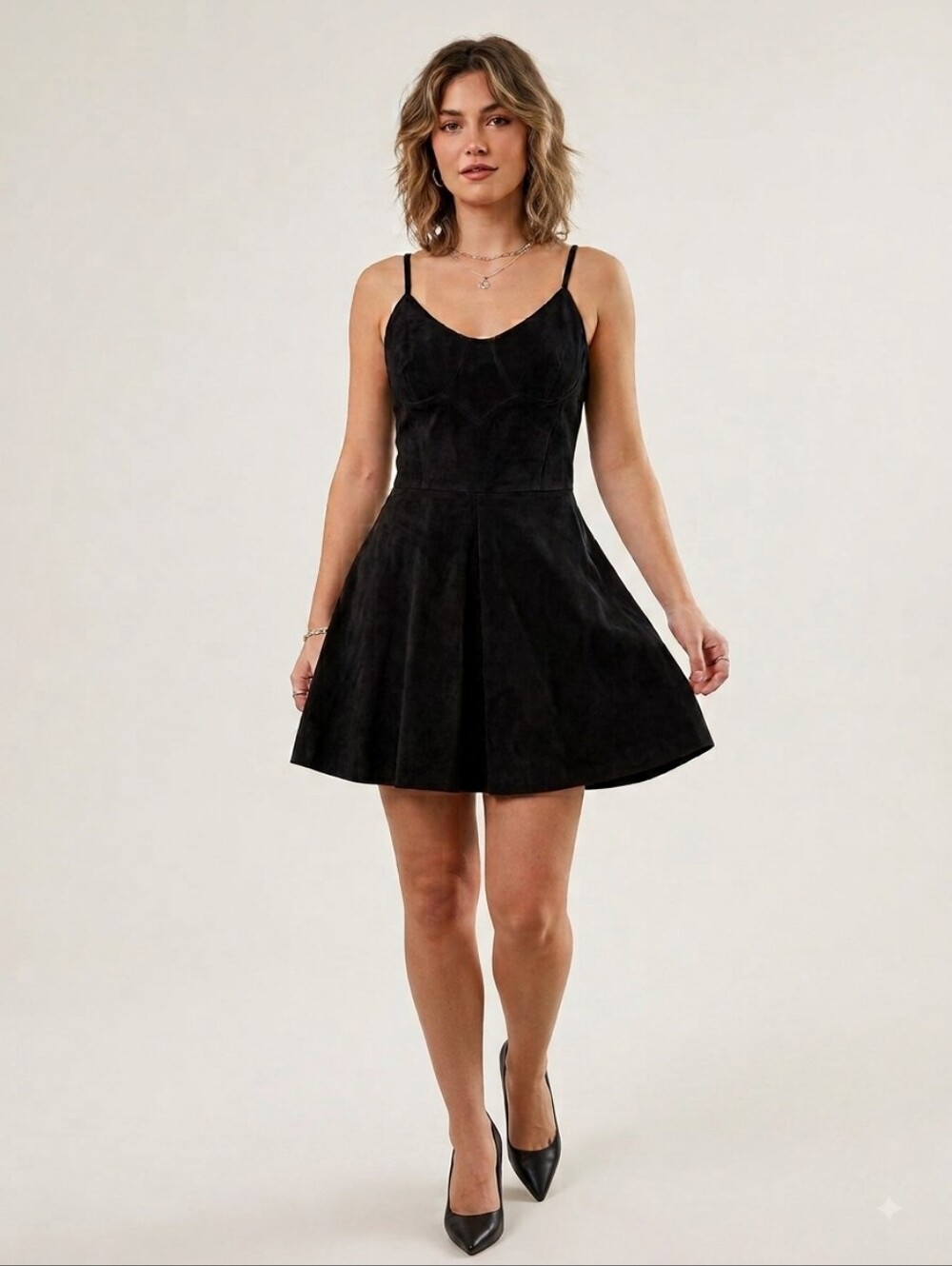 Vintage Michael Hoban North Beach Black Suede Mini Dress Fit & Flare Bustier 5/6
